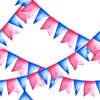 seamless pattern with festive flags and garlands. Hand-made watercolor illustration. For greeting cards, holiday decorations, gift wrapping paper. png