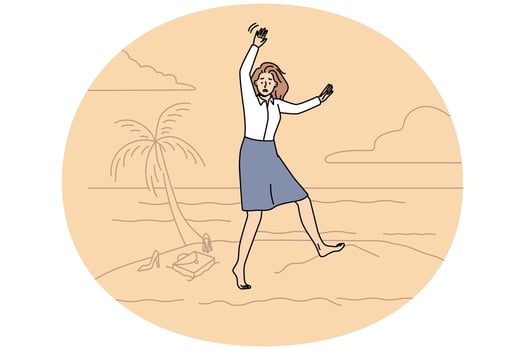 Young businesswoman lost on island ask for help vector