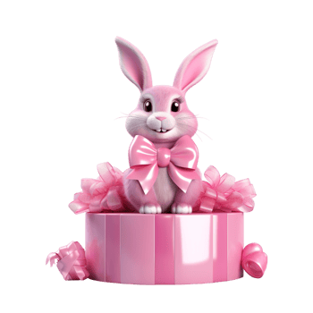 AI generated A cute pink easter bunny with pink bow sitting on a display podium on transparent background png