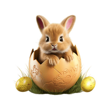 AI generated cute baby rabbit as easter bunny sitting in easter egg png