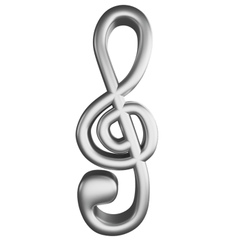 Treble clef or G clef note metallic silver clipart flat design icon isolated on transparent background, 3D render entertainment and music concept png