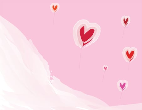 Hand Drawn Watercolor Flying Hearts On Pink And White Background vector