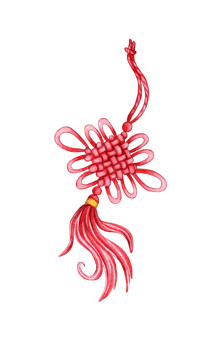 Watercolor illustration of a red Chinese keychain. Holiday, celebration, New Year, tradition. Ideal for t-shirts, cards, prints. Isolated. drawn by hand. png