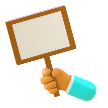 3D render of a cartoon hand icon holding a blank white board png