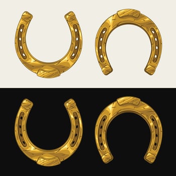 Golden shiny horseshoe in vintage style. Talisman, amulet, symbol of good luck, wealth, success. vector