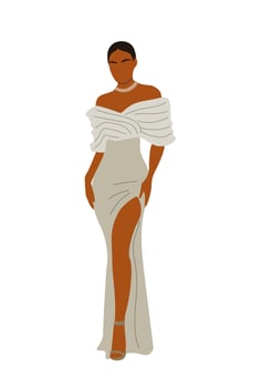Black stylish young woman wearing evening dress. vector