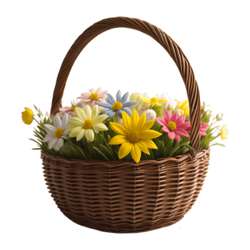 AI generated Fresh attractive flowers in wicker basket png