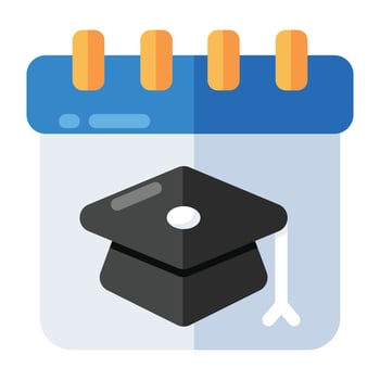 Calendar with mortarboard, icon of study schedule vector