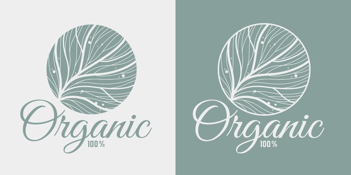 Organic healthy food label, natural vegan and vegetarian ecologic product emblem vector