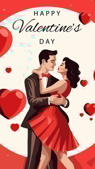 Valentines day greeting card, cute poster. Vector illustration of a couple in love. Flyer, invitation, poster, brochure, banner.
