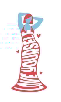Curvy woman in a tight red dress with the slogan Love yourself. Body positive. Hand drawn vector illustration isolated