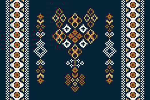 Ethnic geometric fabric pattern Cross Stitch.Ikat embroidery Ethnic oriental Pixel pattern navy blue background. Abstract,vector,illustration. Texture,clothing,scarf,decoration,motifs,silk wallpaper. vector