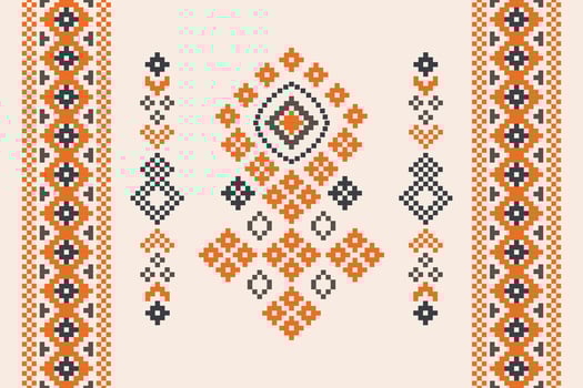 Ethnic geometric fabric pattern Cross Stitch.Ikat embroidery Ethnic oriental Pixel pattern brown cream background. Abstract,vector,illustration. Texture,clothing,frame,motifs,silk wallpaper. vector