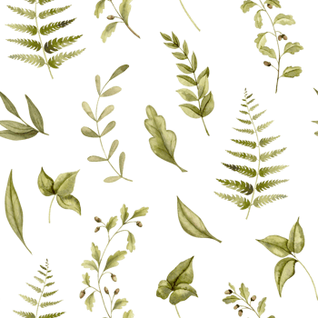 Seamless Forest Pattern with green plants. Watercolor woodland background with leaves and fern for textile design or wrapping paper. Botanical backdrop for wallpaper. Hand drawn illustration png