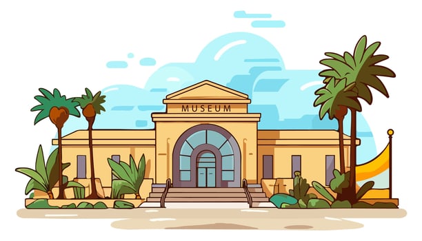 Cartoon museum building isolated on white background. Vector illustration.
