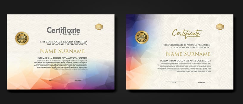 Modern certificate template with colorful polygonal shape effect vector