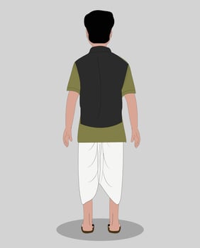 Indian Village men back view cartoon character for animation vector