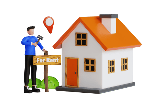 Home for Rent 3D Illustration.  Real Estate concept, template for sales, rental, advertising png