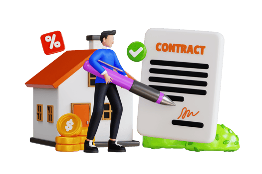 3d illustration of man sign contract after buying home. signing house contract 3d illustration png