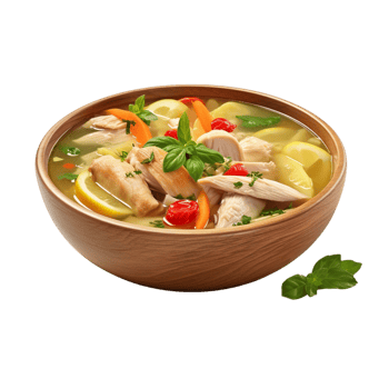 AI generated A bowl of soup with a picture of a bowl of food with a lemon and mint png