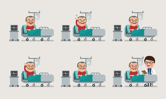 senior resting at hospital bed with intravenous vector