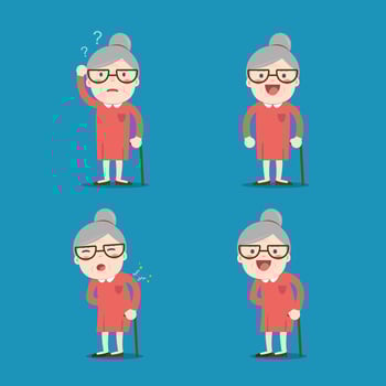 Old lady. Grandma in 4 Different Poses. Vector isolated illustration. Cartoon character.