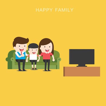 A vector illustration of happy family watching television together