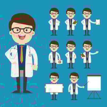 doctor presenting in various action. character design. doctor and healthcare concept - vector illustration