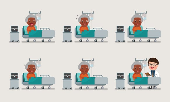 senior resting at hospital bed with intravenous vector