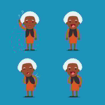 African american people, Old lady. Grandma in 4 Different Poses. Vector isolated illustration.