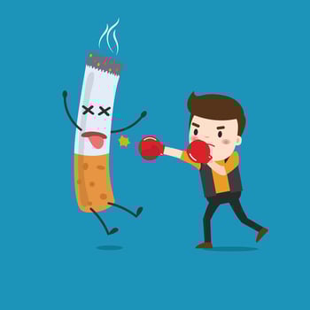 vector illustration of a cartoon fight against nicotine addiction. This illustration meaning to fighting for stop smoking.