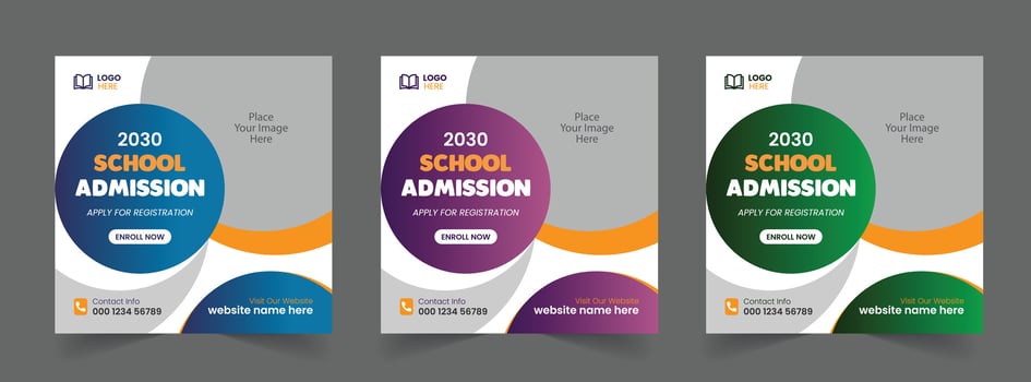 Free Vector School Admission Social Media Post and Back to School Educational Web Banner Template design