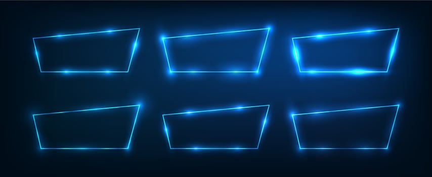 Set of six neon frames with shining effects vector