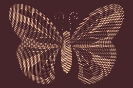 Retro Halftone butterfly background. Butterfly of halftone dots. vector