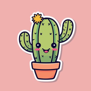 Cute kawaii cactus cartoon illustration vector