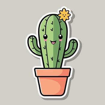 Cute kawaii cactus cartoon illustration vector