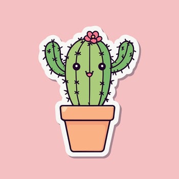 Cute kawaii cactus cartoon illustration vector