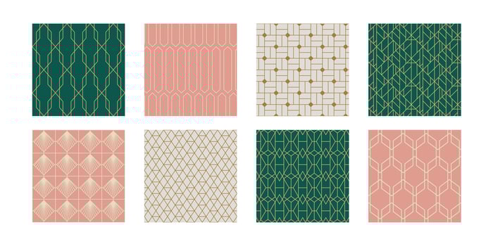 Set of Vintage Art Deco Seamless Pattern. Line art geometric gold shapes. Modern ornaments vector illustration. Gatsby retro elegant background for fabric, wallpaper or wrapping