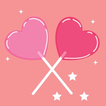 Sweets molded heart of candies on pink background. Simple hand drawn heart lollipops. Perfect As Wall Art, Valentine's Day Gift Card, Poster Or Invitation. vector