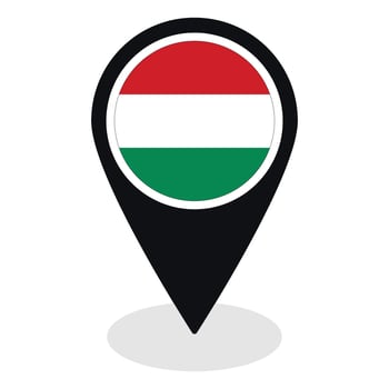 Hungary flag on map pinpoint icon isolated. Flag of Hungary vector