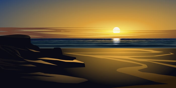 Beautiful seaside landscape. Beach sunset scenery with rocks vector