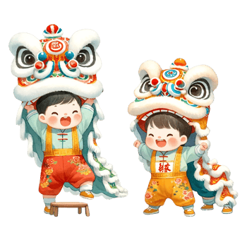 AI generated Watercolor clipart of Chinese Kids performing dragon dance. png