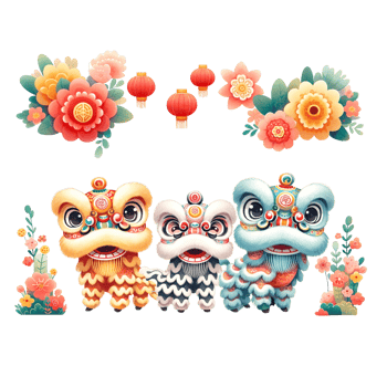 AI generated Watercolor clipart of Happy Chinese New Year of  Lion Dance Performace. png