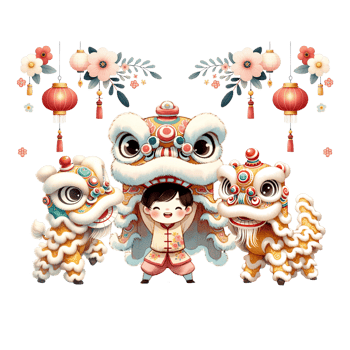 AI generated Watercolor clipart of Happy Chinese New Year of  Lion Dance Performace. png