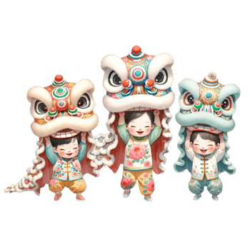 AI generated Watercolor clipart of Chinese Kids performing dragon dance. png