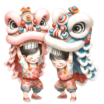 AI generated Watercolor clipart of Chinese Kids performing dragon dance. png
