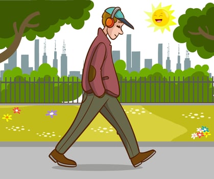 vector illustration of young man walking