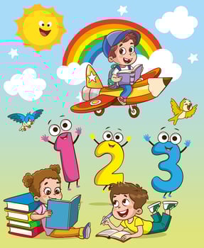 vector illustration of Education Concept With Funny School Child