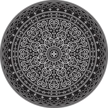 Vector monochrome black round Yakut ornament. Endless circle, border, frame of the northern peoples of the Far East
