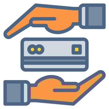 card and hand icon outline black style. Business and finance icons vector